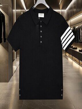 Thom Browne Four-Stripe Knit Casual Short-Sleeve Polo Shirt